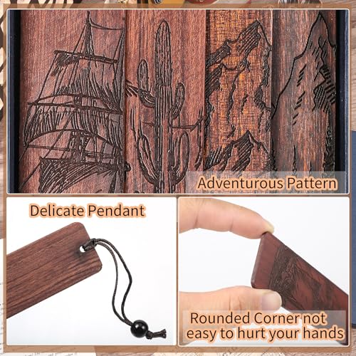 WSICSE 4Pcs Wood Bookmark for Men,Adventure Wooden Carving Book Mark Vintage Bookmark Christmas Gift for Men Book Lovers Birthday Present Students Teachers Appreciation - Image 3