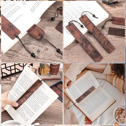 WSICSE 4Pcs Wood Bookmark for Men,Adventure Wooden Carving Book Mark Vintage Bookmark Christmas Gift for Men Book Lovers Birthday Present Students Teachers Appreciation - Image 4