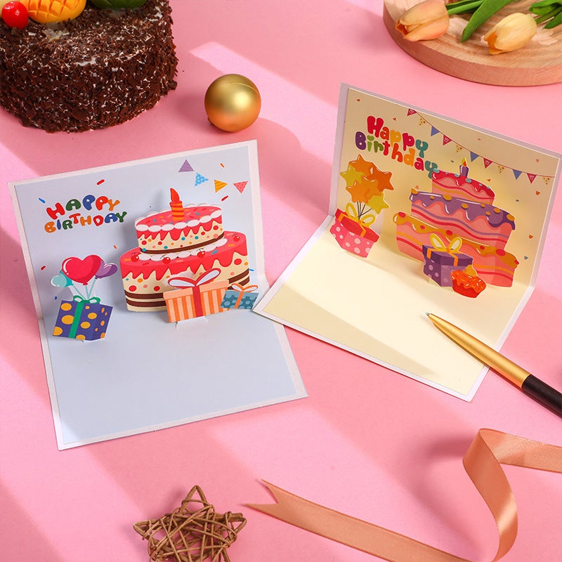New Ins Three-Dimensional Birthday Cake Greeting Card Cute Creative Folding 3D Blessing Diy Handmade Gift Blessing Card - Image 5