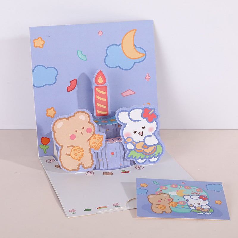 New Ins Three-Dimensional Birthday Cake Greeting Card Cute Creative Folding 3D Blessing Diy Handmade Gift Blessing Card - Image 1