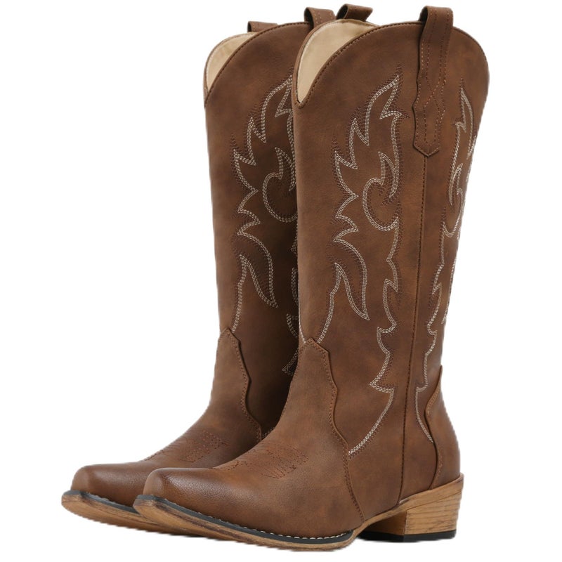 IUV Cowboy Boots for Women Mid Calf Fashion Cowgirl Boots with Embroidery Western Snip Toe Boot - Image 1
