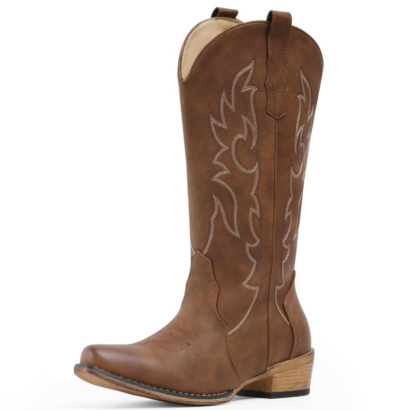 IUV Cowboy Boots for Women Mid Calf Fashion Cowgirl Boots with Embroidery Western Snip Toe Boot - Image 2