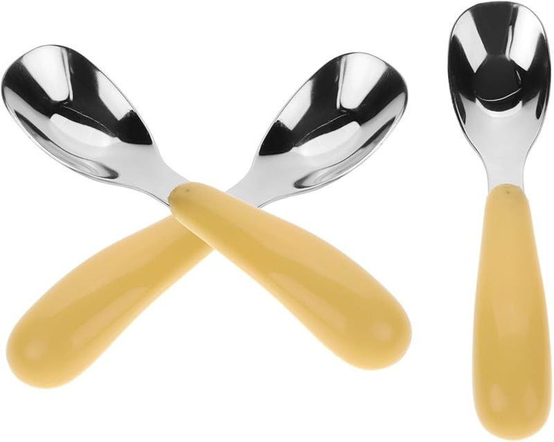 3Pcs Yellow Stainless Steel Baby Spoons Ergonomic Grip Handles for Fine Motor Skills - Image 2
