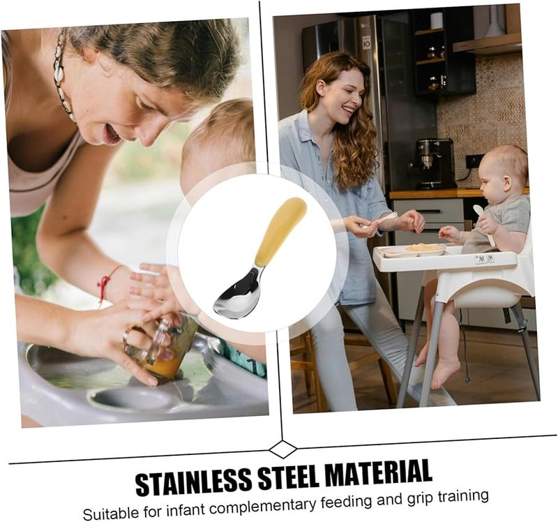 3Pcs Yellow Stainless Steel Baby Spoons Ergonomic Grip Handles for Fine Motor Skills - Image 4