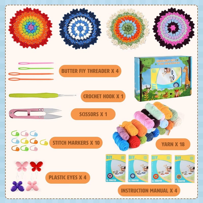 Tusmad 4Pcs DIY Floral Crocheting Coasters Material Kit with Ergonomic Hooks, Vibrant Yarns, Needle & Step-by-Step Guide - Decorative & Functional Tea Coasters Ergonomic Hooks, Vibrant Yarns, - Image 5