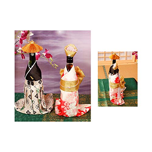 Kelendle 2Pcs Creative Japanese Kimono Bottle Cover with Hats Wine Bottle Sleeve Protector Champagne Bottle Dress for Wine Cabinet Decoration (Black+Red) - Image 4