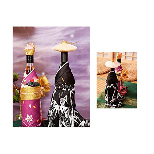 Kelendle 2Pcs Creative Japanese Kimono Bottle Cover with Hats Wine Bottle Sleeve Protector Champagne Bottle Dress for Wine Cabinet Decoration (Black+Red) - Image 3