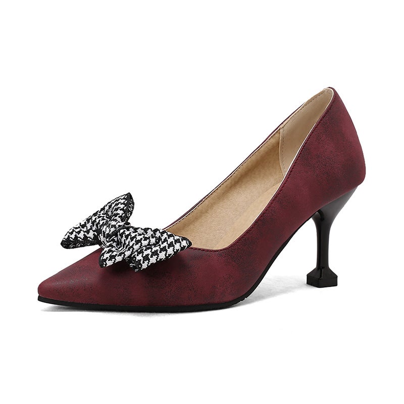 2024 Spring Fashion High Heeled Pointed Oversized Small Size 32-50 Snake Bow Shallow Mouth Single Shoes - Image 1