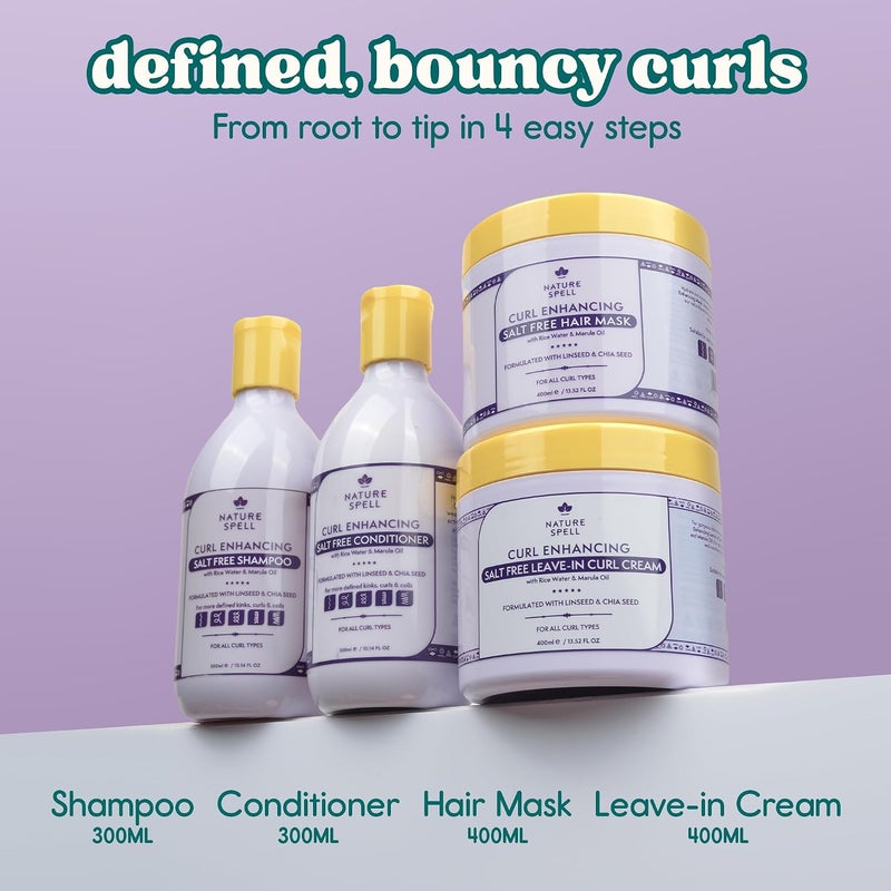 Nature Spell Curl Enhancing Set for Curly Hair Salt Free Shampoo & Conditioner Hair Mask & LeaveIn Cream Sulfate & Paraben Free Suitable for All Curl Types Colour Safe Vegan Pack of 4 - Image 3