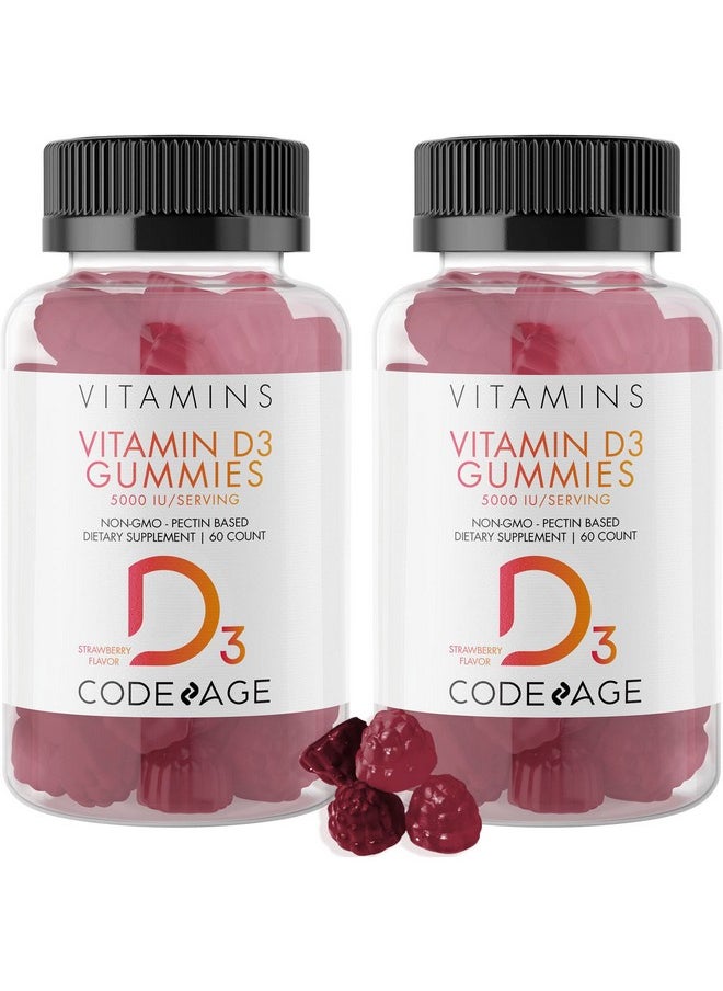 Codeage Vitamin D3 Gummy Vitamins Vitamin D3 5000 Iu Gummies Cholecalciferol 125 Mcg Soft Pectinbased Animal Gelatinfree Gummy Bones & Heart Tasty Strawberry Glutenfree Nongmo 120 Count  - Image 1