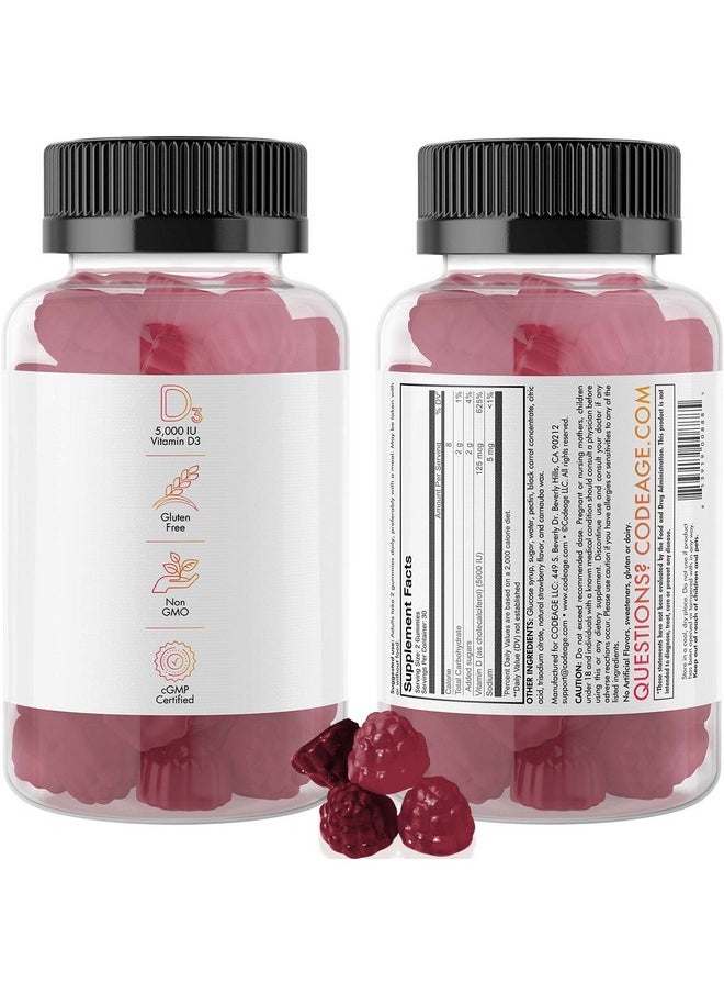 Codeage Vitamin D3 Gummy Vitamins Vitamin D3 5000 Iu Gummies Cholecalciferol 125 Mcg Soft Pectinbased Animal Gelatinfree Gummy Bones & Heart Tasty Strawberry Glutenfree Nongmo 120 Count  - Image 3