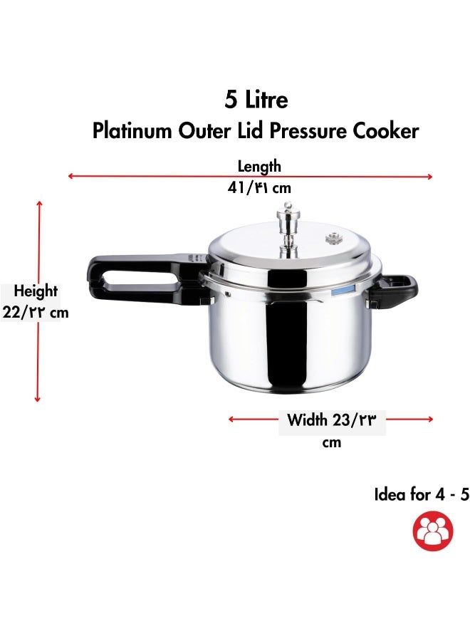 Vinod Platinum Triply Stainless Steel Outer Lid Pressure Cooker 5 L - Image 3