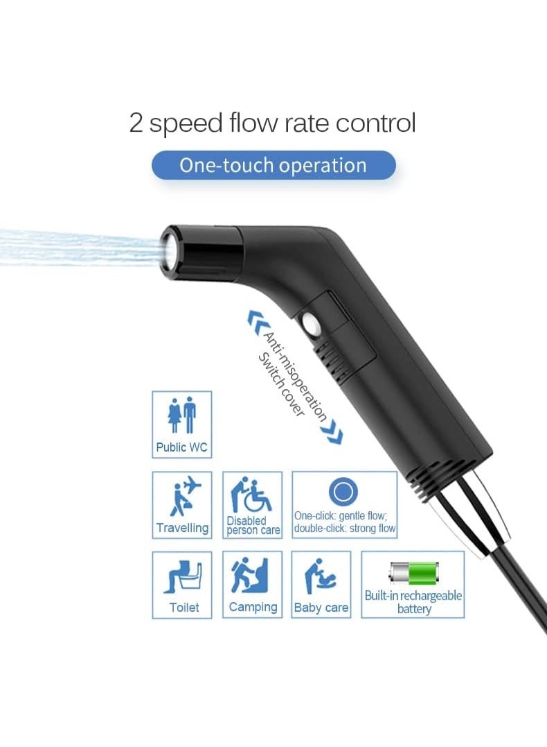 Portable Bidet – Rechargeable Travel Shattaf with 2.3L Water Tank, 2-Speed Flow Control, 1.2M Hose & Carrying Bag – Ideal for Camping, Travel, and Personal Hygiene (Black)