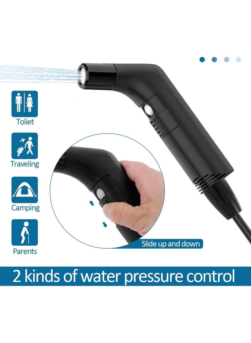 Portable Bidet – Rechargeable Travel Shattaf with 2.3L Water Tank, 2-Speed Flow Control, 1.2M Hose & Carrying Bag – Ideal for Camping, Travel, and Personal Hygiene (Black)