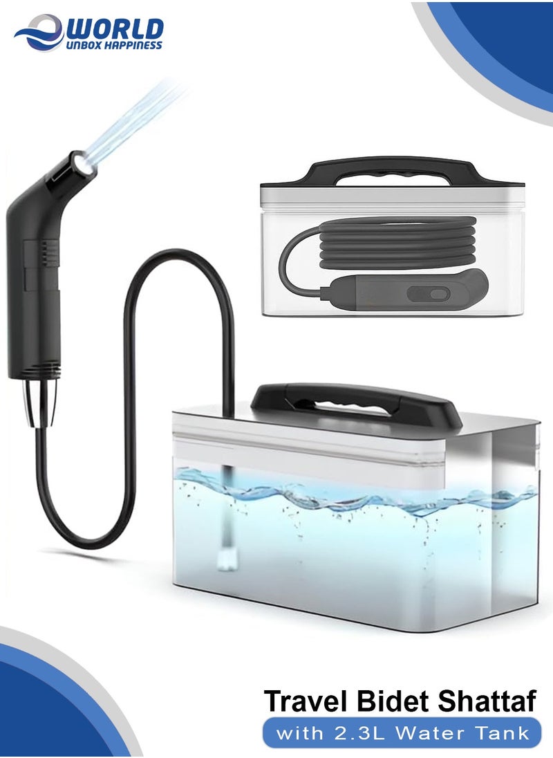 Eworld Portable Bidet – Rechargeable Travel Shattaf with 2.3L Water Tank, 2-Speed Flow Control, 1.2M Hose & Carrying Bag – Ideal for Camping, Travel, and Personal Hygiene (Black)  - Image 1