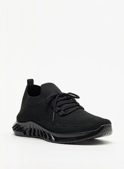 shoexpress Textured Running Shoes with Lace Up Closure Black