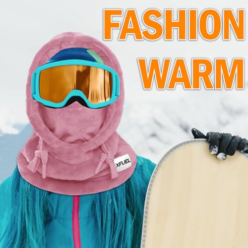 XFUEL Balaclava Ski Mask, Winter Thermal Hood Neck Warmer, Plush Lined, Windproof (US, Alpha, One Size, Dark Pink) - Image 2
