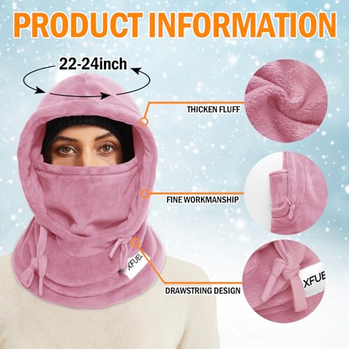 XFUEL Balaclava Ski Mask, Winter Thermal Hood Neck Warmer, Plush Lined, Windproof (US, Alpha, One Size, Dark Pink) - Image 3