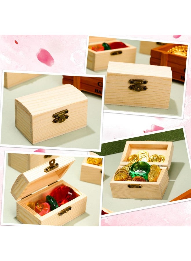 Chumia Unfinished Wood Treasure Chest With 10 Paintbrushes, Small Treasure Box Wooden Craft Boxes With Locking Clasp Wooden Storage Box For Diy Party Favor Jewelry Box, 3.5 X 2.2 X 1.8 Inch (24 Pcs) - Image 3