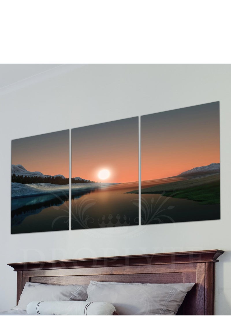 Droplyte 3 Piece Mountains in the Sunset Scene Decorative Wall Art Wall Decor Card Board MDF Home Decor for Living Room, Drawing Room, Office Room and Bedroom 120CM x 60CM  - Image 2