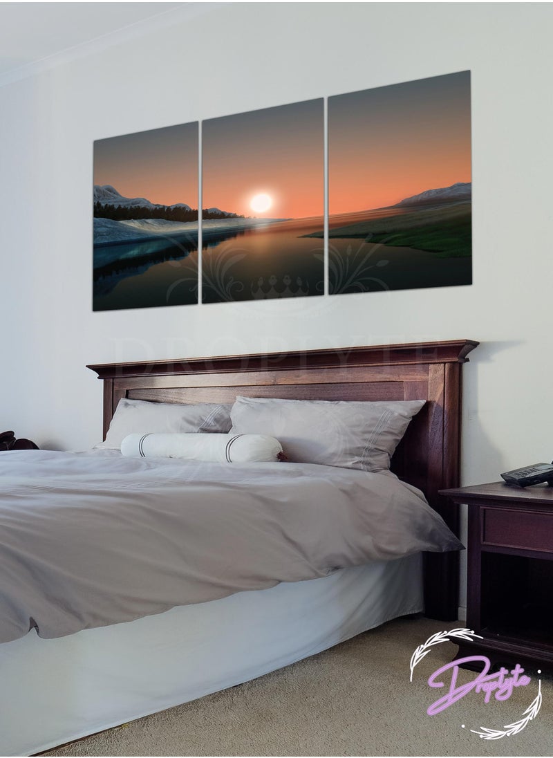 Droplyte 3 Piece Mountains in the Sunset Scene Decorative Wall Art Wall Decor Card Board MDF Home Decor for Living Room, Drawing Room, Office Room and Bedroom 120CM x 60CM  - Image 1