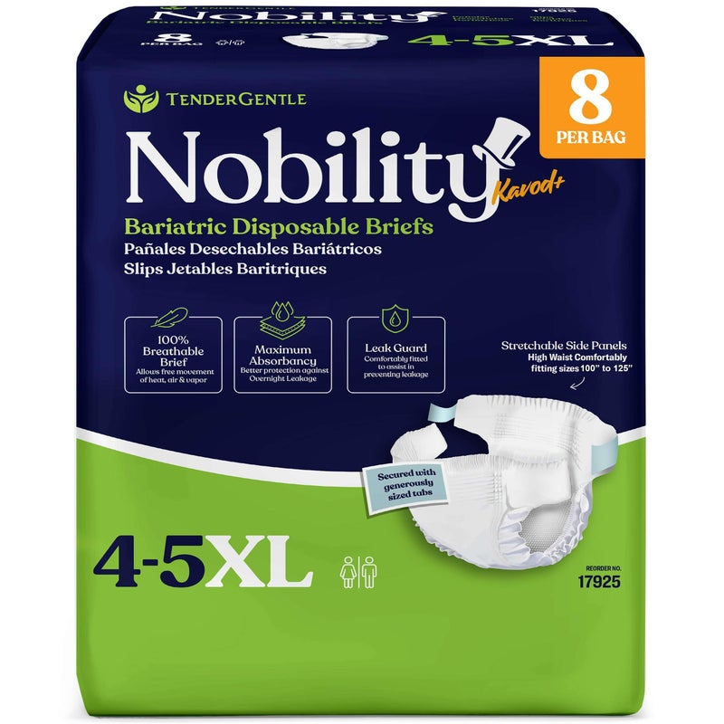 TenderGentle 4-5xl Adult Diapers for Women and Men - 8 Bariatric Disposable Briefs with Tabs and Stretchable Side Panels - 100% Breathable with Maximum Absorbency - Image 1