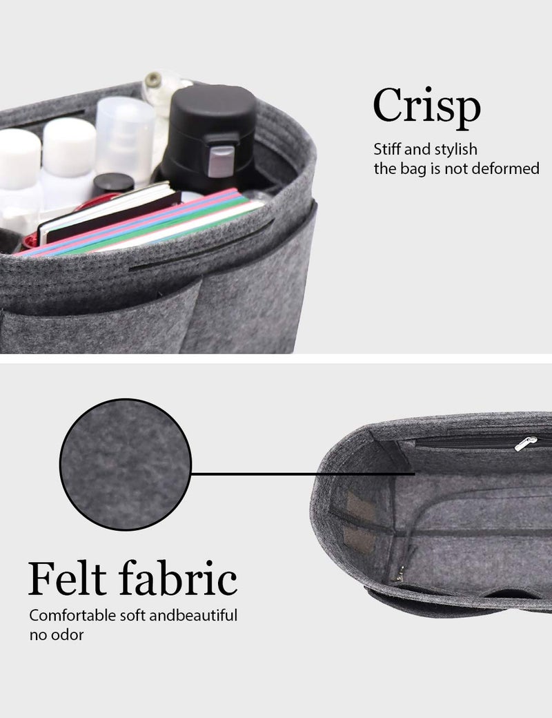 LEXSION Felt Purse Organizer Insert Bag In Bag with Two Removeable Holder 8020 Grey L2 - Image 4