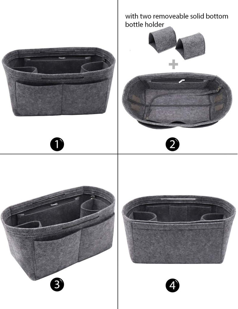 LEXSION Felt Purse Organizer Insert Bag In Bag with Two Removeable Holder 8020 Grey L2 - Image 2