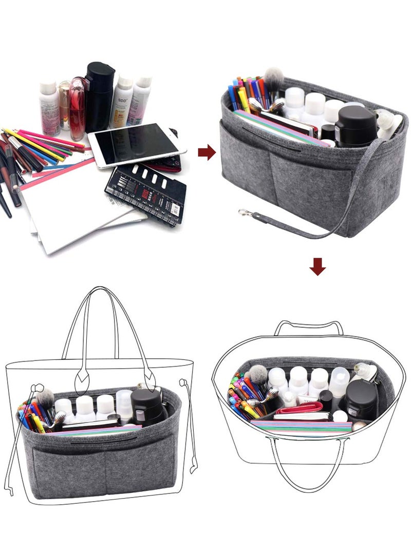 LEXSION Felt Purse Organizer Insert Bag In Bag with Two Removeable Holder 8020 Grey L2 - Image 5