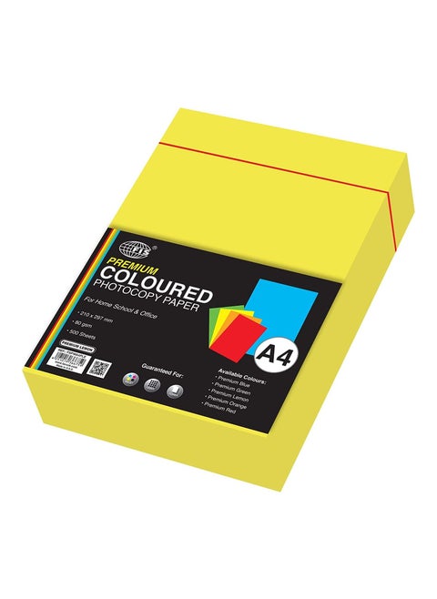 FIS Premium Color Photocopy Paper, 500 Sheets, 80 gsm, Premium Lemon Color, A4 Size - FSPWA4PLE
