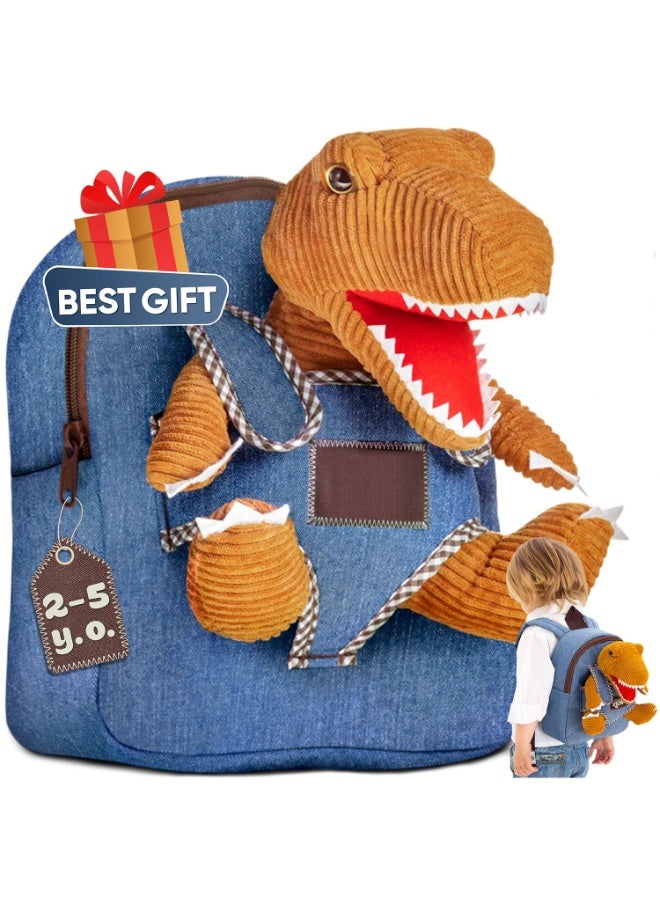 Children's Backpack – Denim Dinosaur Detachable Cartoon School Bag for Kindergarten  Primary School, Back-to-School Season Cute Kids Shoulder Bag - Image 1