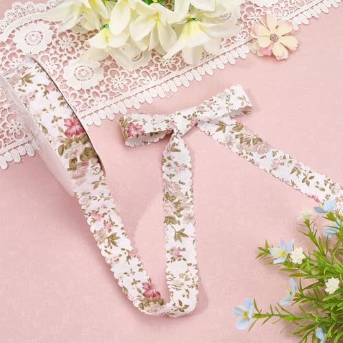 CABODYALS 20 Yards Flower Print Ribbon White Spring Summer Floral Pattern Polyester Ribbon Vintage Wavy Edge Ribbons Bulk with Spool for Sewing Making Craft Bouquet Home Decor Wedding DIY Christmas - Image 3