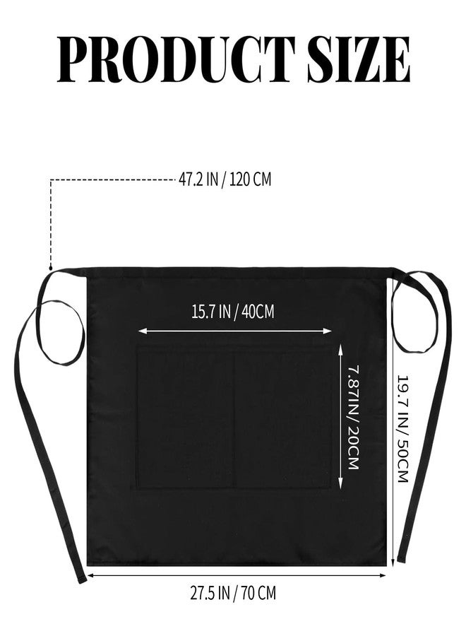 ARBINSON Long Server Apron with 2 Pockets, Extra Long Tie, Lightweight Half Aprons for Men Women Waiter Waitress Chef (Black) - Image 2