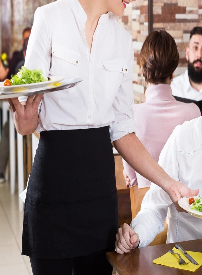 ARBINSON Long Server Apron with 2 Pockets, Extra Long Tie, Lightweight Half Aprons for Men Women Waiter Waitress Chef (Black) - Image 4