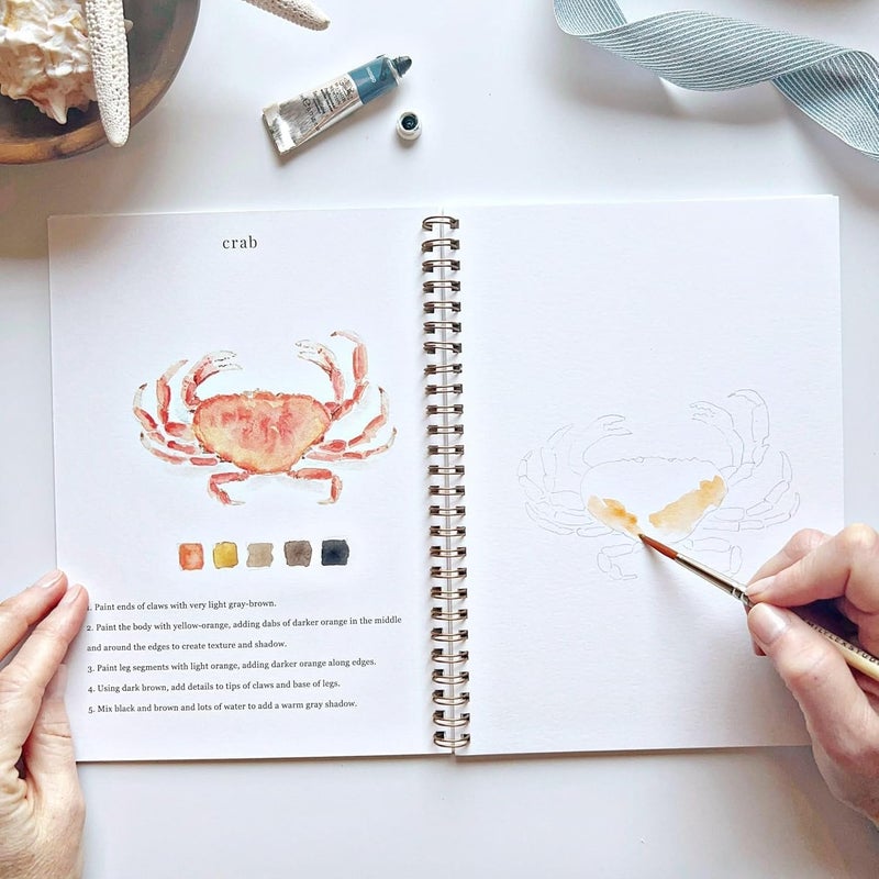 Watercolor Workbook, Beginner-Friendly Complete Painting Kit for Adults and Kids, 12-Color Watercolor Paint Set with Brush, Step-by-Step Seaside Themed Tutorials, Ideal for Learning and Relaxation - Image 4
