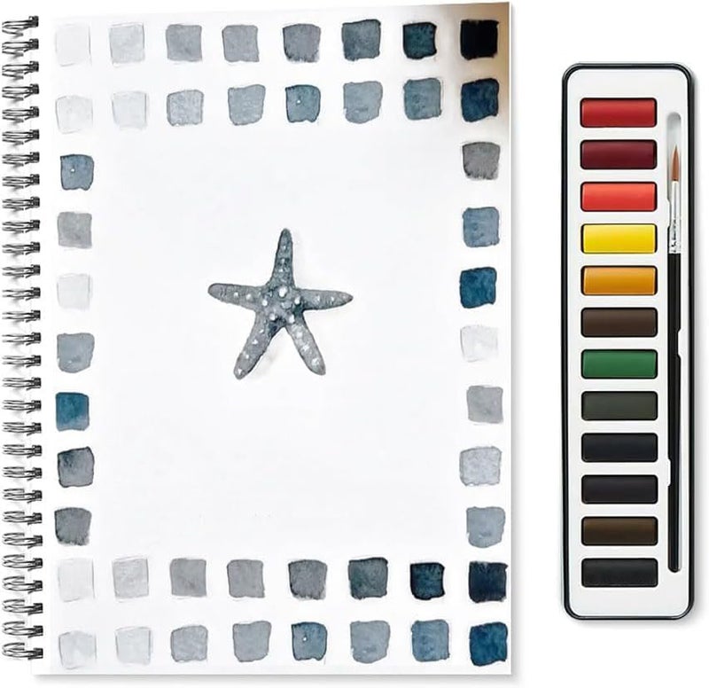 Watercolor Workbook, Beginner-Friendly Complete Painting Kit for Adults and Kids, 12-Color Watercolor Paint Set with Brush, Step-by-Step Seaside Themed Tutorials, Ideal for Learning and Relaxation - Image 1