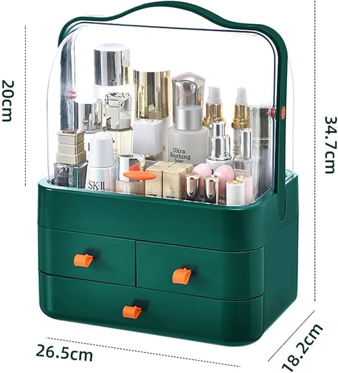 TRADY Makeup Storage Organizer with 3 Drawer and HandleCosmetic Storage Display Box Multi Functional Desktop Tidy Organizer Holder for Jewelry Lipsticks Makeup Brushes Perfume - Image 2