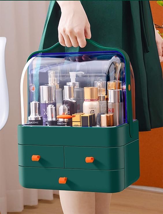 TRADY Makeup Storage Organizer with 3 Drawer and HandleCosmetic Storage Display Box Multi Functional Desktop Tidy Organizer Holder for Jewelry Lipsticks Makeup Brushes Perfume - Image 5