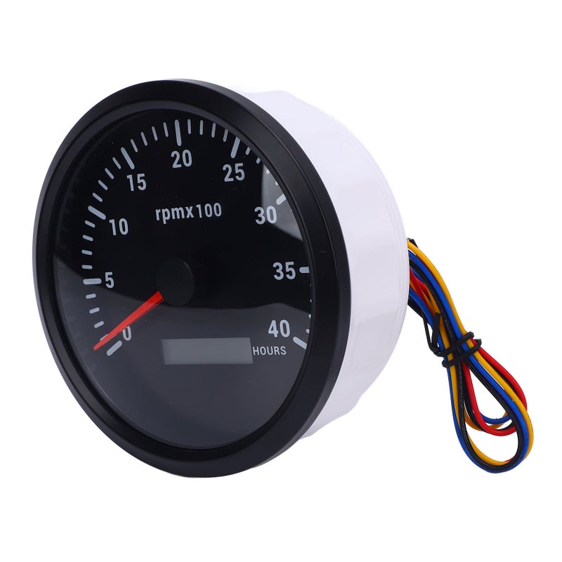 110mm 4 3/8in Tachometer 7 Color Backlight 4000RPM Gauge with Hour Meter for Truck Tractor Trailer Car RV Boat DC 9 to 32V Black Dial Black Bezel CXA005B - Image 1
