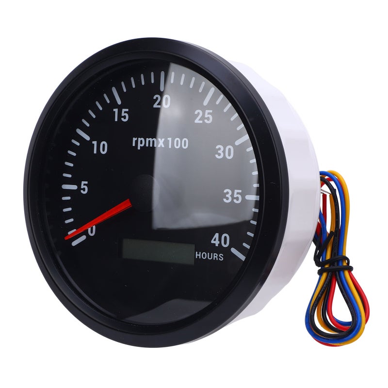 110mm 4 3/8in Tachometer 7 Color Backlight 4000RPM Gauge with Hour Meter for Truck Tractor Trailer Car RV Boat DC 9 to 32V Black Dial Black Bezel CXA005B - Image 3