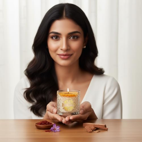 Artkart Premium Scented Candle | Luxury Kesar Chandan | 80 Hr Burn | 140g | 100% Soy Wax Candle in Beautiful Sunflower Glass Jar | Non-Toxic, Memorable Gift for Diwali, Weddings & Loved Ones - Image 5