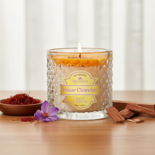 Artkart Premium Scented Candle | Luxury Kesar Chandan | 80 Hr Burn | 140g | 100% Soy Wax Candle in Beautiful Sunflower Glass Jar | Non-Toxic, Memorable Gift for Diwali, Weddings & Loved Ones - Image 1