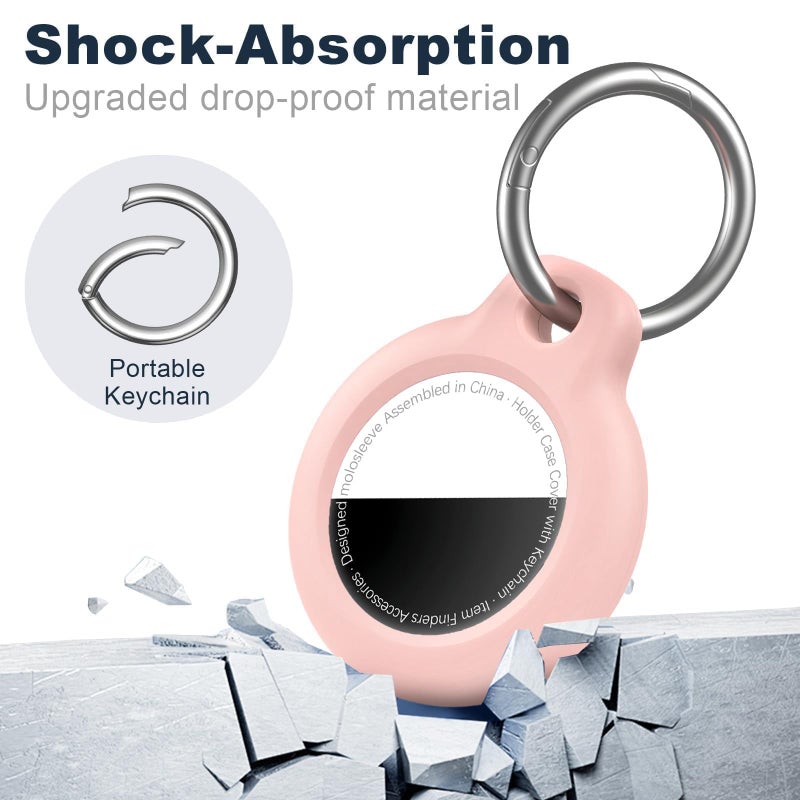 MOLOSLEEVE [4 Pack] Case for AirTag 2nd Gen (2026) & 1st Gen, Shockproof Holder with Keychain, Anti-Scratch Protective Cover for Air Tags, GPS Tracker Accessories for Keys, Black/White/Pink/Light Blue - Image 5