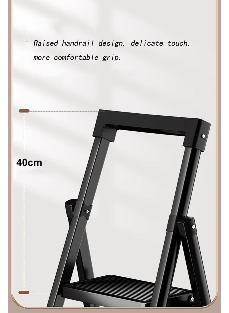 Non-Slip Step Ladder, Wide Pedal Portable Folding Tall Sturdy Step Ladder for Home Kitchen Interior,White (Black)  - Image 3