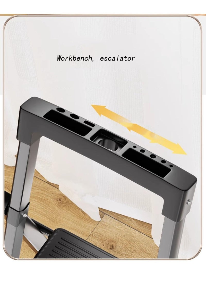 Non-Slip Step Ladder, Wide Pedal Portable Folding Tall Sturdy Step Ladder for Home Kitchen Interior,White (Black)  - Image 4