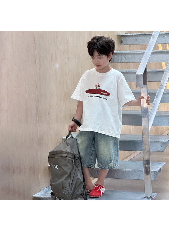 Children's Cute Alphabet Puppy Short-sleeved T-shirt Boys' And Boys Stylize Cotton Loose Cool Top Trendy - Image 3