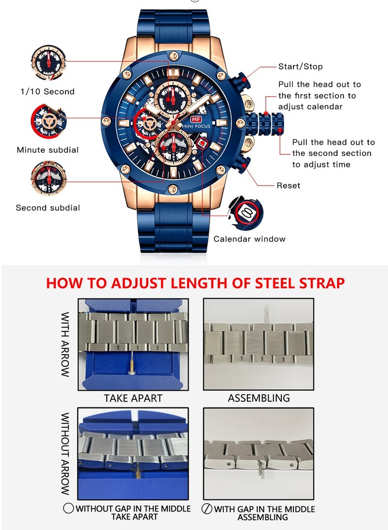 MINI FOCUS Watches For Men Luminous Water Resistant Sports Watch With Silicone Strap - Blue - Image 3