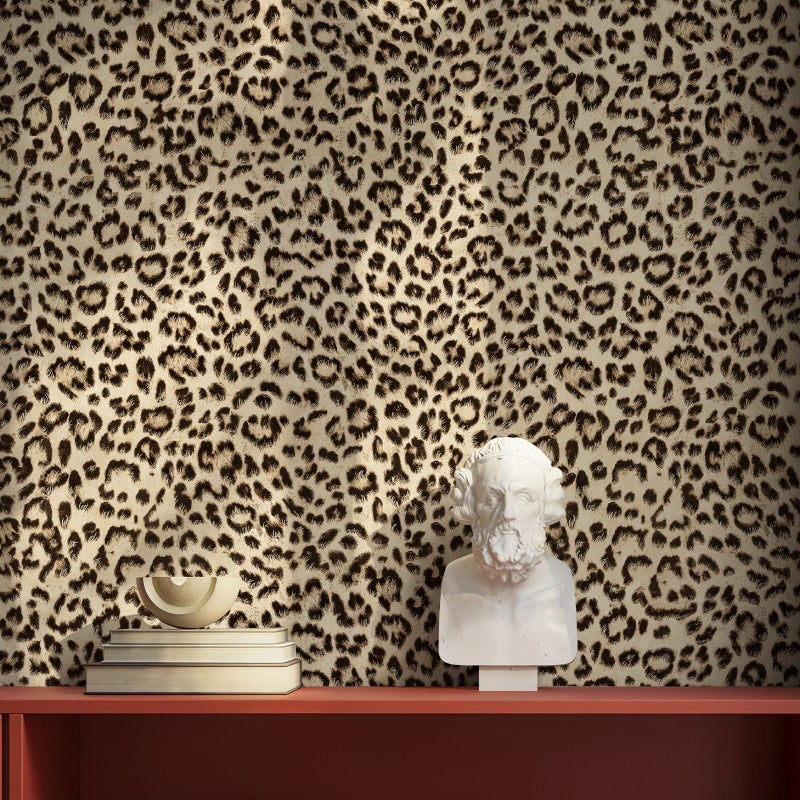 Simon&Siff Leopard Peel and Stick Wallpaper 17.3"x60" Black/Brown Vintage Animal Removable Wallpaper Renter Friendly Waterproof Modern Contact Paper for Bedroom Bathroom Cabinet - Image 1