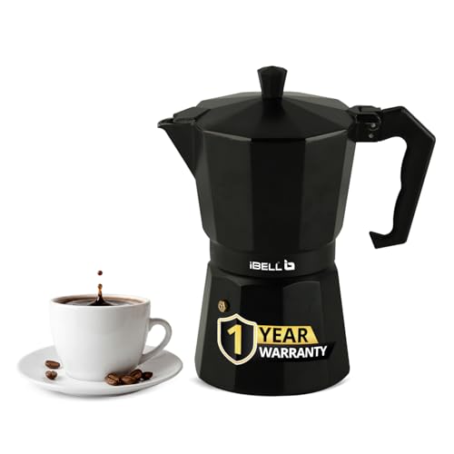 IBELL MP6370S Classic 6 Cup Moka Pot Espresso Maker/Percolator/filter Coffee Maker, Italian Espresso - Black - Image 1