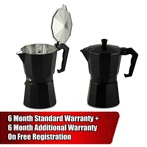 IBELL MP6370S Classic 6 Cup Moka Pot Espresso Maker/Percolator/filter Coffee Maker, Italian Espresso - Black - Image 2